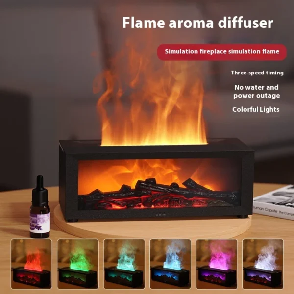 High End Fireplace Shape Flame Humidifiers Innovation 7-Color Flame Oil Essential Aroma Diffuser - Image 3